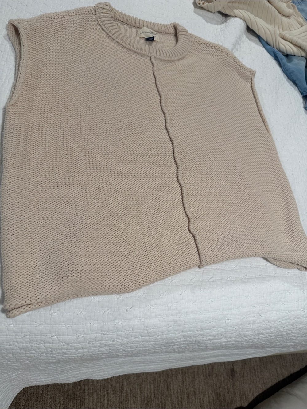 Beige Knit Short Sleeve Sweater- Small